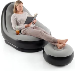 Foldable PVC Outdoor <b>Inflatable</b> Sofa Chair Flocked Home Lounger Portable Lazy-Day Couch with <b>Footstool</b> - Product Image 1