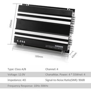 Amplificateur de voiture C0030 C-266 5800W <span class=keywords><strong>4</strong></span> <span class=keywords><strong>canaux</strong></span> classe AB avec crossovers <span class=keywords><strong>4</strong></span>*60W, modification audio 12V DC, amplificateur de basses pour TOUTES les voitures - Product Image 6