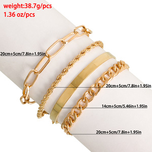 4pcs/<b>set</b> Hot Selling Fashion Punk Exaggerated Geometric <b>Bracelet</b> Metal Wind Stack Wear Women's <b>Bracelet</b> Cuban Chain Jewelry - Product Image 6