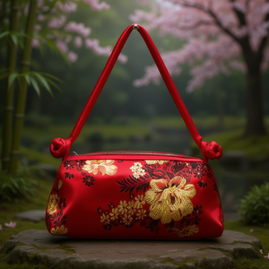 Sac à main de luxe en soie de style chinois pour femme avec broderie, fermeture éclair et bandoulière unique, idéal pour les mariages et les soirées - Product Image 2
