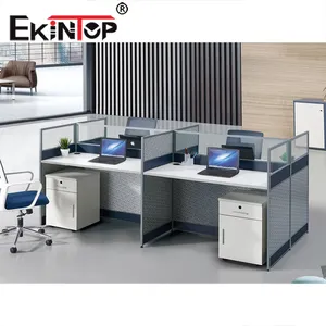 Ekintop New modular easy assembling design 4 people office desk partition with glass wall