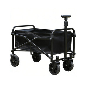 Portable <b>Foldable</b> Camping <b>Cart</b> 100x80x60cm Four-Wheel Telescopic Handle Outdoor Storage Trolley Black - Product Image 1