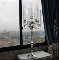 Candélabre en verre doré sur pied, porte-bougie, centre de table, décoration d'intérieur, mariage