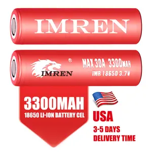 IMREN 18650 pil 3300mah 30A abd abd stok 3.7v 3.6v lityum li iyon hücre şarj edilebilir inr18650 silindirik ternary akku