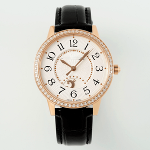 Women's Automatic Mechanical Watch with Moon Phase Indicator Diamond Bezel Leather Strap Polished Metal Case for Formal - Product Image 1
