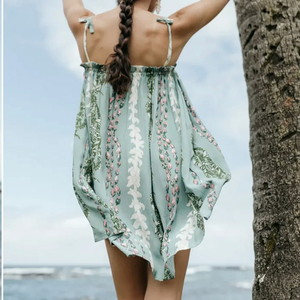 High-quality design, ruffled strapless <b>loose</b>-<b>fitting</b> flowy mini <b>dress</b> custom linen cotton Hawaiian <b>dress</b> - Product Image 4