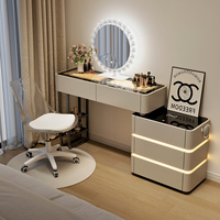 Coiffeuse moderne en bois massif écologique avec miroir éclairé et rangement, plateau en bois, meuble de chambre à coucher pour la maison