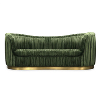 Canapé moderne en velours plissé vert olive, dossier incurvé ondulé, base dorée, pour salon, hôtel, vente en gros, OEM, sur mesure