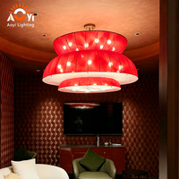 Lustre rond à trois niveaux de style chinois, cadre en métal et tissu, nouveau luminaire suspendu oriental pour salon, salle de thé, club