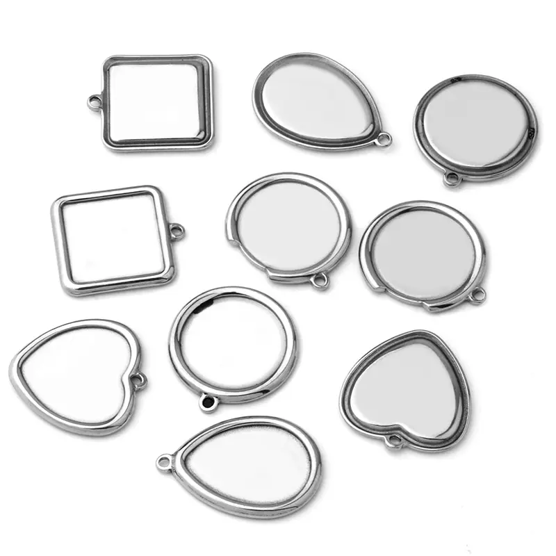 (フェードなし) 新しいステンレス鋼のドロップ型の半円形の楕円形の正方形のペンダント空のスペアパーツ卸売、空白のアクセサリー