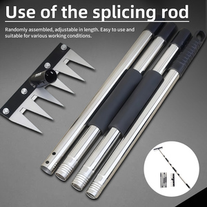Houe de jardinage et râteau de désherbage en acier inoxydable, outil agricole à manche en bois, 5 dents pour prélever, racler, <span class=keywords><strong>niveler</strong></span>, dégraisser le sol et nettoyer - Product Image 4