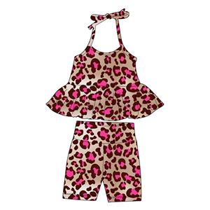 Set Estivo di Alta Qualità per Bambine: Top con Volant e <span class=keywords><strong>Pantaloncini</strong></span> Aderenti, Stampa Leopardata, Completo Comodo Primaverile ed Estivo - Product Image 6