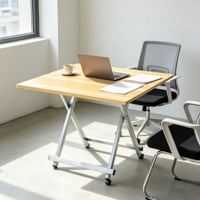 Bureau d'ordinateur pliable convertible avec structure métallique et plateau en bois grainé