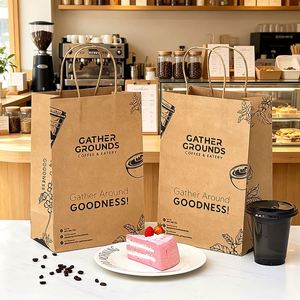 Bolsas de Papel Kraft Marrón con Asa para Envasado de Té con Leche y Café, Impresas con Logotipo Personalizado, Reciclables y Ecológicas, al por Mayor - Product Image 5