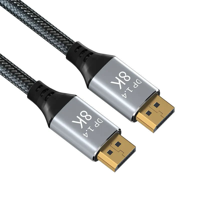 Kabel Monitor 8K60Hz dengan koneksi DP1.4V, kawat lebih tebal 7.1mm fungsi stabil dalam casing logam nilon untuk kamera HTVD rumah