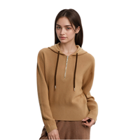 Pull tricoté à capuche chic décontracté pour femmes 100% laine chaud et confortable à manches longues tricots côtelés