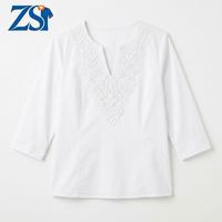 Chemisier Zesheng pour femme, style bohème, col en V, patchwork de dentelle, manches 3/4, hauts au crochet, chemises décontractées tendance pour les vacances, chemisier habillé