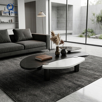 Ensemble de tables basses de luxe 3 pièces en marbre bicolore de forme organique, style Japandi, pour salon de villa, vente en gros directe usine OEM