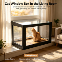 Enclos extérieur moderne pour chat à double cadre suspendu, avec fenêtre en bois et acrylique, perchoir, grille anti-insectes et fermeture à sangle, facile à assembler