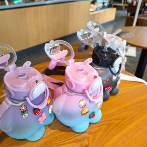 Cartoon Rabbit Straw Cup Gradient Color Large Capacity Plastic Cup Outdoor Carrier For Children And Students - Product Image 4