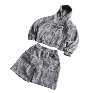 Ensemble short coupe-vent réfléchissant pour homme, survêtement de sport bleu à capuche, tenue streetwear d'été - Product Image 1