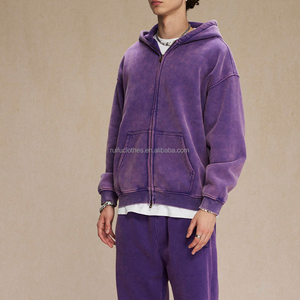 Sweat à capuche double fermeture éclair personnalisé en molleton délavé à l'acide 370 g/m² pour fabricants, vierge, coupe oversize, imprimé rétro vintage, unisexe, écologique - Product Image 1
