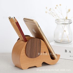 Soporte de escritorio de madera con forma de elefante para bolígrafos y teléfonos, organizador de oficina, estante de almacenamiento, bonito soporte para artículos de papelería - Product Image 2