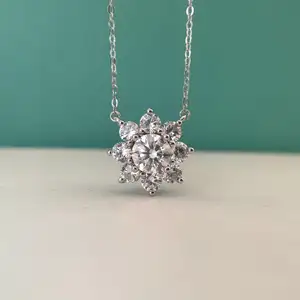 Güzel takı elmas mozanit tam matkap ayçiçeği kolye kadınlar için gerçek 925 ayar gümüş zincir ile en iyi hediye