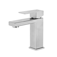 Modern Minimalist SUS304 Stainless Steel Basin Faucet Lead Free Brushed Single Handle Basin Mixer Tap Hot Cold Water