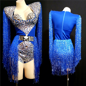 Traje de Noche Moderno para Mujer, Traje de Cantante, Traje de Pasarela, Traje de Gogo, Traje de Coser a Mano, Traje de Escenario para Adultos, Traje de Flecos, Poliéster/Rayón - Product Image 1