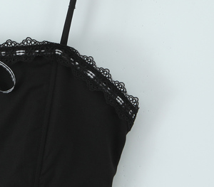 Abito Estivo Mini in <span class=keywords><strong>Cotone</strong></span> con Spalline Sottili e Allacciatura Frontale, Bianco e Nero, Vendita Calda, Moda Casual per Donne - Product Image 6