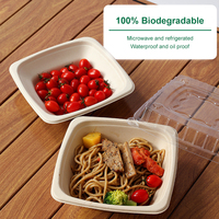 Bol à salade carré en bagasse de canne à sucre 16/24/32/42oz avec couvercle transparent en PET, compostable, biodégradable, de qualité alimentaire, pour plats à emporter