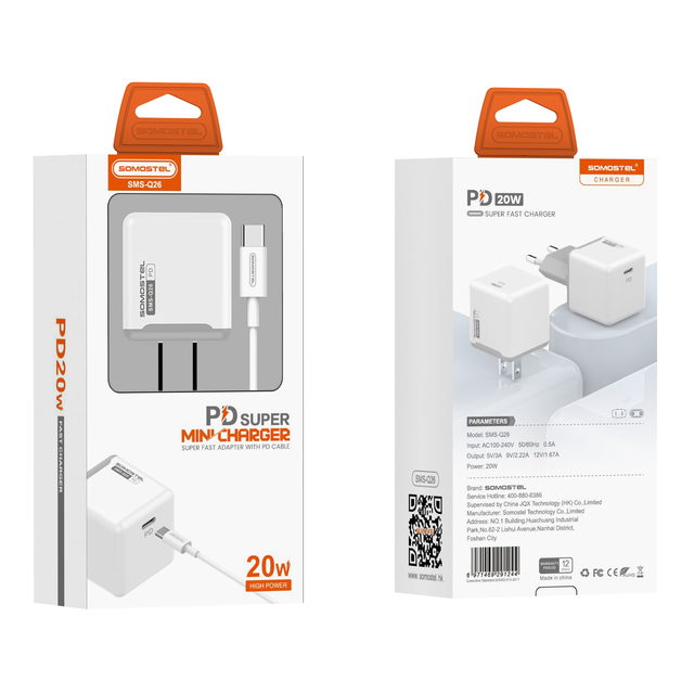SMS-Q26 Carregadores PD Charger 20W Fast Charging USB-C Cable Cargador Rapido for iphone 11 Cargadores De Celular