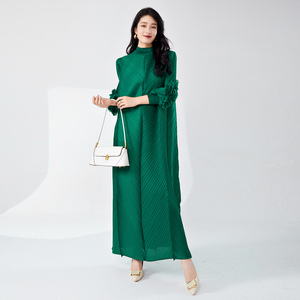 <span class=keywords><strong>Robe</strong></span> plissée Miyake la plus populaire 2026, extensible, brodée, à manches longues, coupe ample, col tendance, décontractée pour femme - Product Image 5