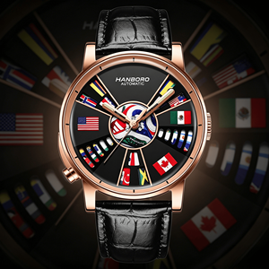 <span class=keywords><strong>Orologio</strong></span> <span class=keywords><strong>Automatico</strong></span> da Uomo HANBORO Edizione Limitata con Bandiera, <span class=keywords><strong>Orologio</strong></span> da Polso Meccanico con Cinturino in Pelle Nera, <span class=keywords><strong>Orologio</strong></span> Sportivo da Calcio - Product Image 3