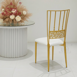Chaise d'hôtel moderne en métal doré FUMAI FURNITURE avec coussin en mousse blanche, dossier à lattes, pieds coniques, mobilier commercial d'intérieur - Product Image 2