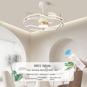 นอร์ดิกพัดลมติดเพดาน LED 5ใบมีด DC ดีไซน์ทันสมัยไร้เสียงเงียบมอเตอร์ไฟฟ้ากระแสสลับกระจกรับประกัน10ปีห้องนั่งเล่นหรี่แสงได้ - Product Image 3