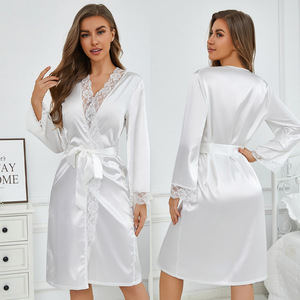 Nouvelle robe de chambre légère en polyester effet soie, style européen et américain, sexy, sans col, sans manches, pour femme - Product Image 6