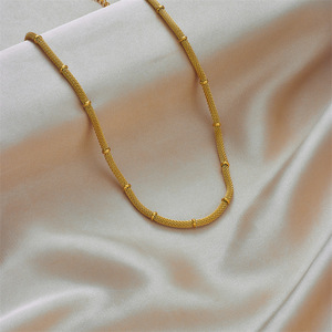 European American Style Minimalist Bamboo Joint Necklace <b>Bracelet</b> <b>Set</b> Metal Mesh Round Chain Retro Jewelry Women's Everyday Wear - Product Image 4