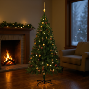 Árbol de Navidad Artificial Verde Preiluminado de 70.9 Pulgadas con Luces LED Blancas Cálidas, Juego de Bolas y Base para Interior - Product Image 2