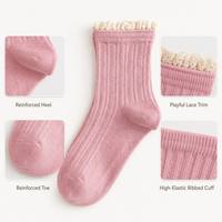 Chaussettes ras du cou pour femmes avec logo personnalisé disponible en gros, bordure à volants, en coton doux tricoté et respirant pour usage quotidien