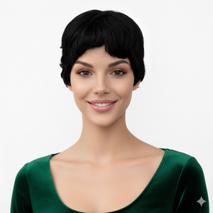 <span class=keywords><strong>Perruque</strong></span> vintage en cheveux brésiliens Remy coupés - <span class=keywords><strong>Perruque</strong></span> courte bob 100 % cheveux humains avec ondulations au doigt - Product Image 1
