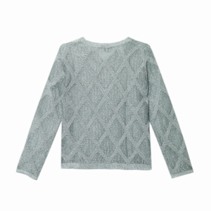 เสื้อสเวตเตอร์ถักแบบสวมหัวสำหรับผู้หญิงเสื้อสเวตเตอร์สีเทาเมทัลลิกคอกลมแขนยาวแบบกำหนดเอง - Product Image 6