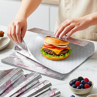 Papier d'emballage pour sandwichs personnalisé, résistant à la graisse et à l'eau, papier d'aluminium laminé pour hamburgers, papier isolant résistant à la graisse