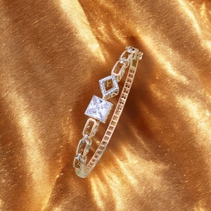 Stylish rose gold plated ladies bangle with square <b>crystal</b> stone geometric designer pattern elegant <b>womens</b> fashion jewellery - Product Image 1