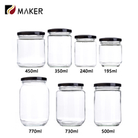 240ml 350 450ml Conteneur de cornichons de stockage des aliments Récipient rond en verre à haute teneur en borosilicate Miel Fruits secs Confiture de noix Pot de beurre d'arachide