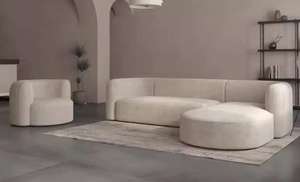 Modern Chesterfield Reclining Upholstered Three Seat L-Shaped Sofa with Wood Legs Fabric Cover for Living Room Apartment - Product Image 5