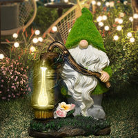 Gartenzwerg-Statue für den Außenbereich, wasserdicht, handbemalte Harzfigur mit Solarleuchte, Laterne und Willkommensschild, Garten-Geschenke