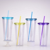 Mug de voyage isotherme moderne réutilisable en plastique écologique transparent à double paroi de 32 oz, avec option de logo personnalisé pour cadeaux