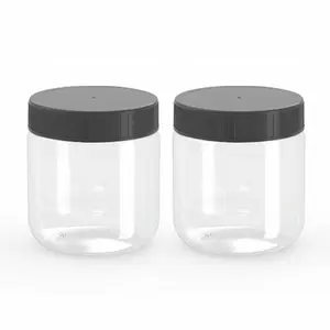 500ml 16oz Empty Clear PET Plastic Round Wide Mouth Honey Jar with Lid for Sugar Jam Sauce Food Storage Packaging